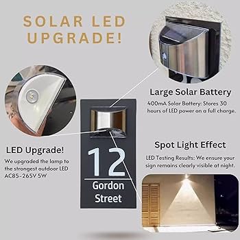 TIRXUIND Personalized Solar House Number Plaques with Light